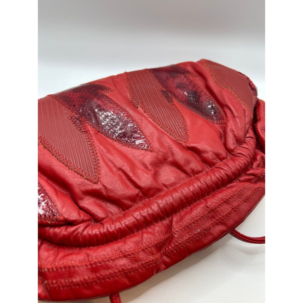 Vintage‎ Red Leather Crossbody Bag Patchwork Textured/Animal Design - Picture 12 of 14